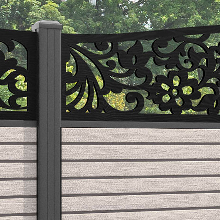 Hudson Eden Curved Top Fence Panel - Mid Stone - with our aluminium posts