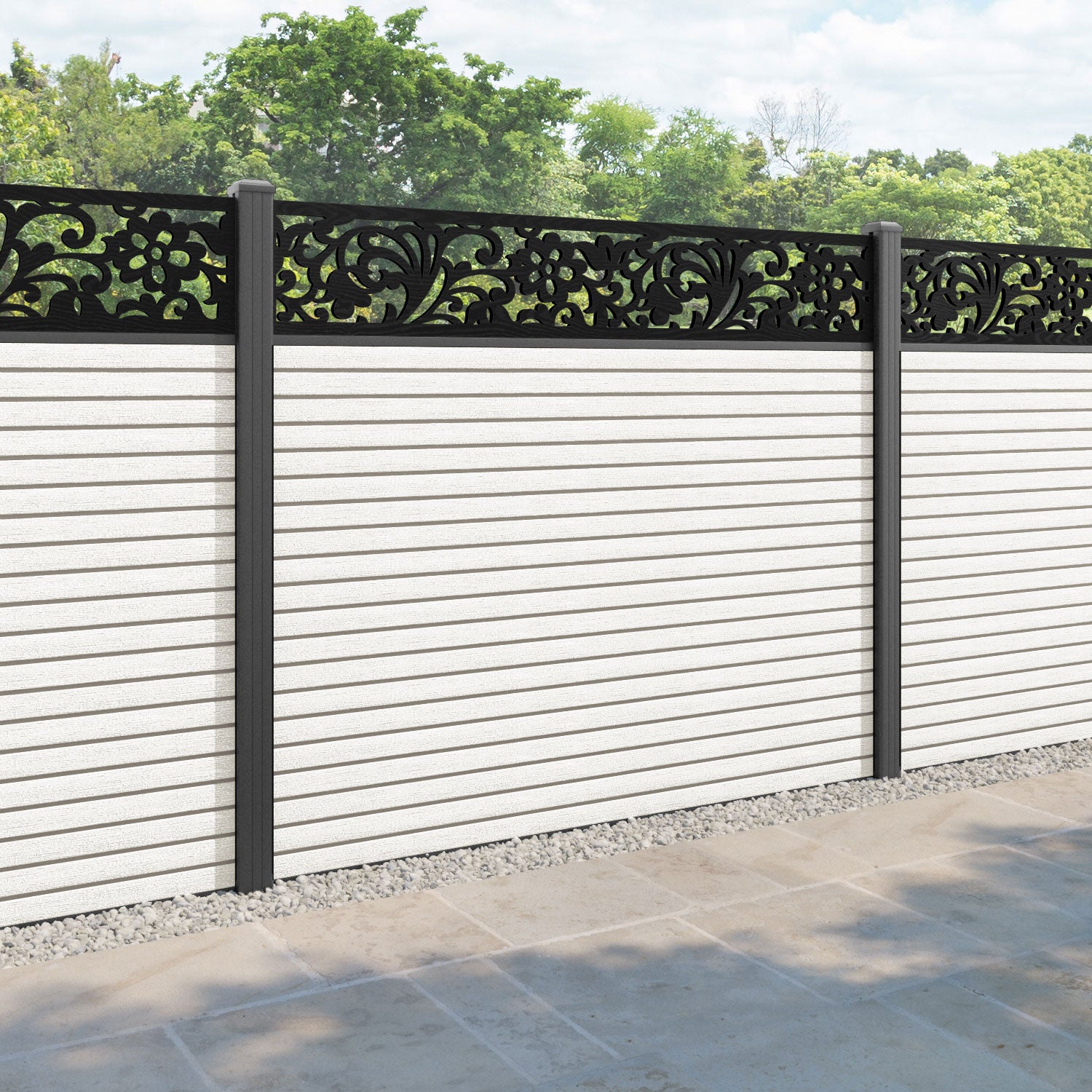 Hudson Eden Fence Panel - Light Stone - with our aluminium posts