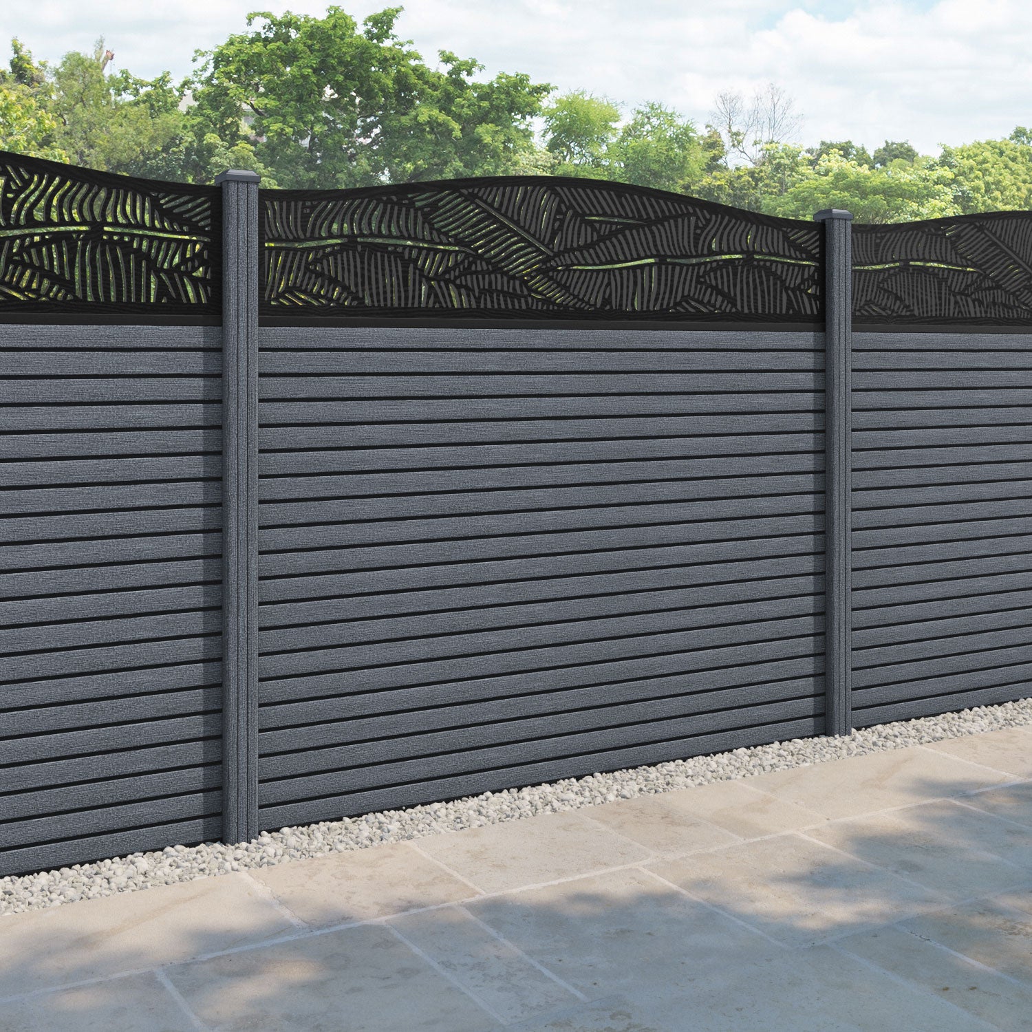 Hudson Feather Curved Top Fence Panel - Anthracite - with our composite posts