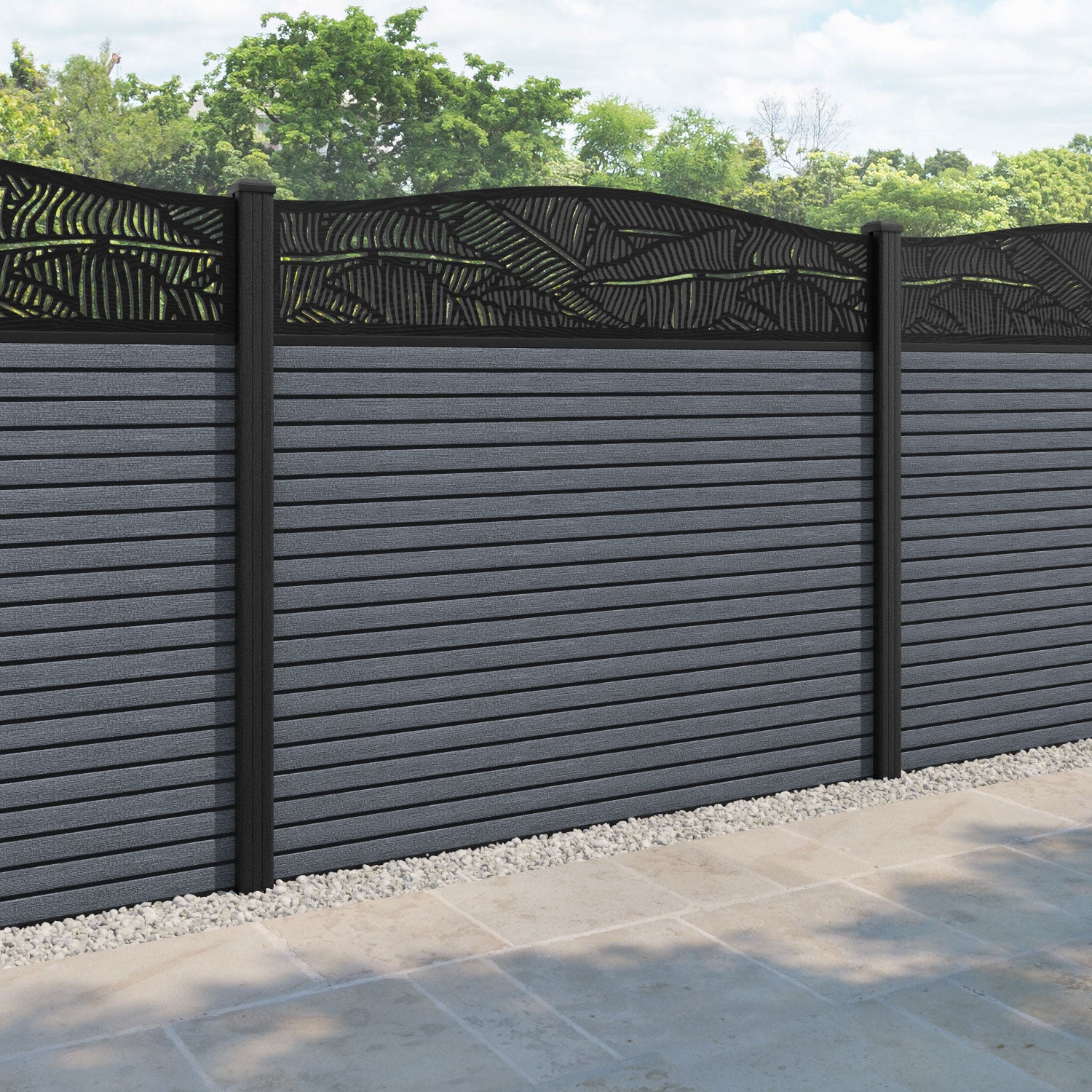 Hudson Feather Curved Top Fence Panel - Anthracite - with our composite posts