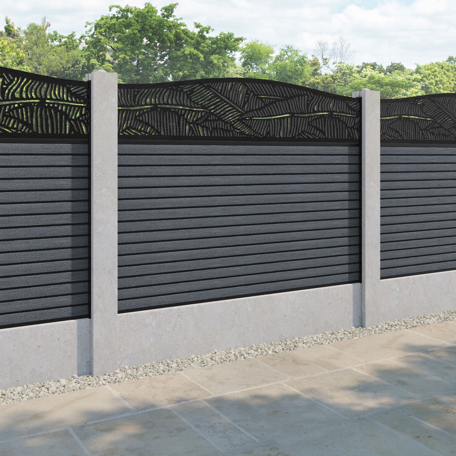 Hudson Feather Curved Top Fence Panel - Anthracite - for existing concrete posts