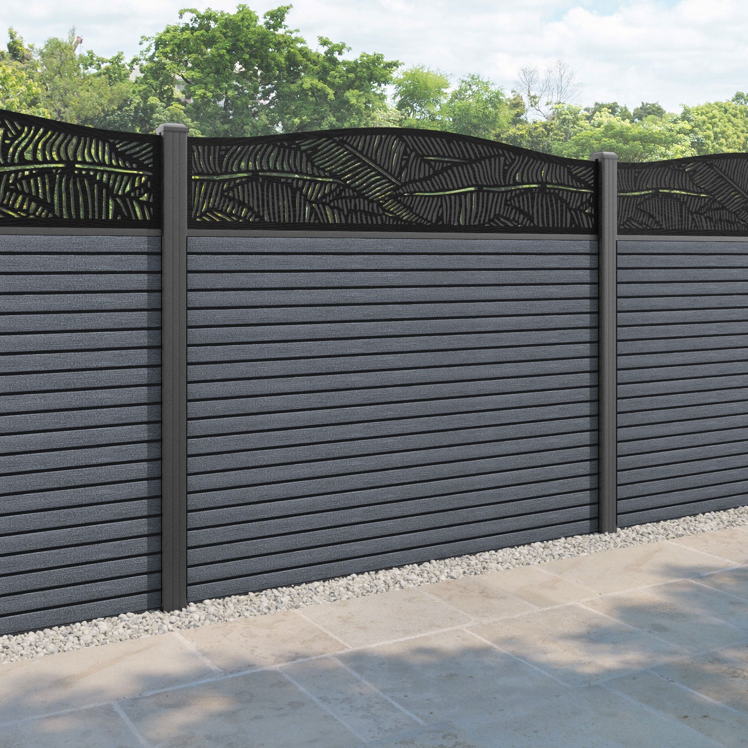 Hudson Feather Curved Top Fence Panel - Anthracite - with our aluminium posts
