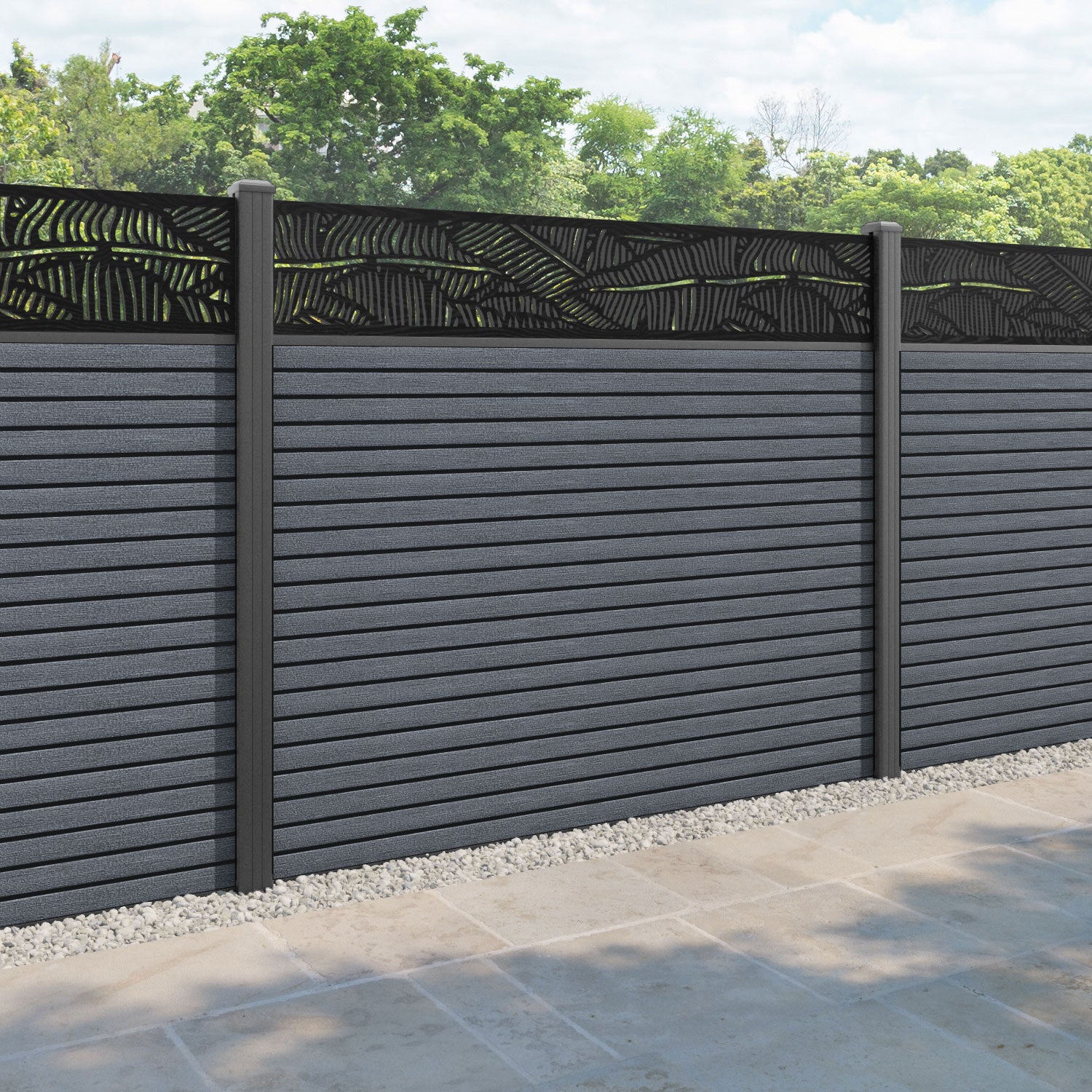 Hudson Feather Fence Panel - Anthracite - with our aluminium posts