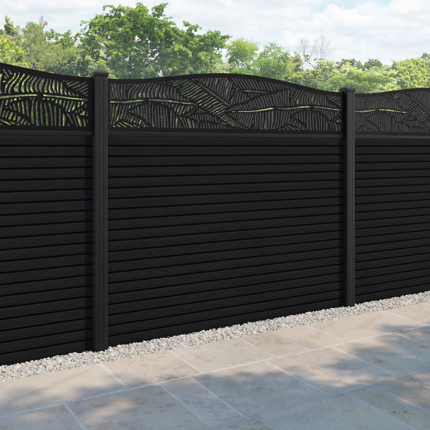 Hudson Feather Curved Top Fence Panel - Black - with our composite posts