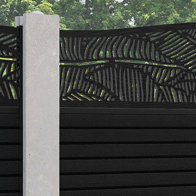Hudson Feather Curved Top Fence Panel - Black - for existing concrete posts