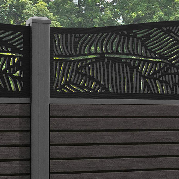 Hudson Feather Curved Top Fence Panel - Dark Oak - with our aluminium posts