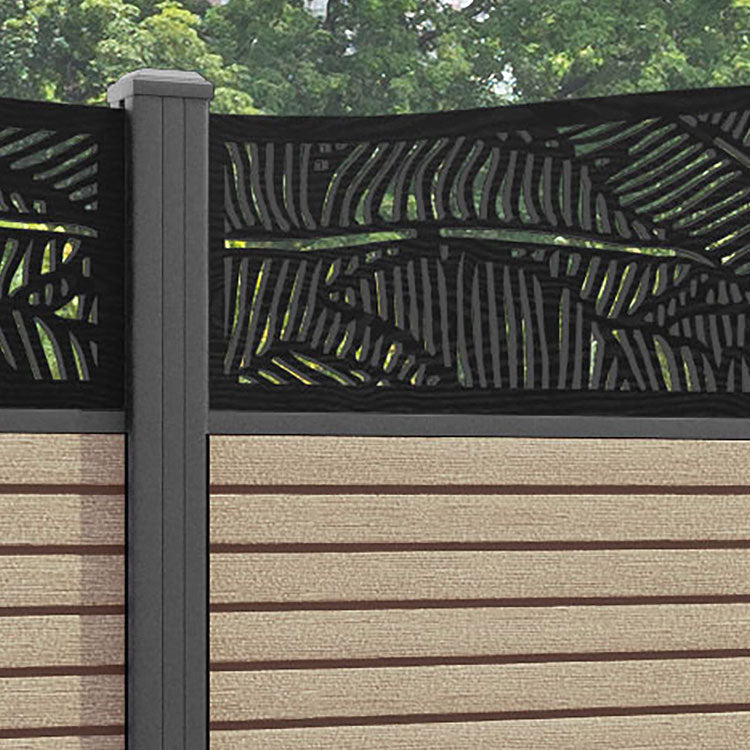 Hudson Feather Curved Top Fence Panel - Light Oak - with our aluminium posts