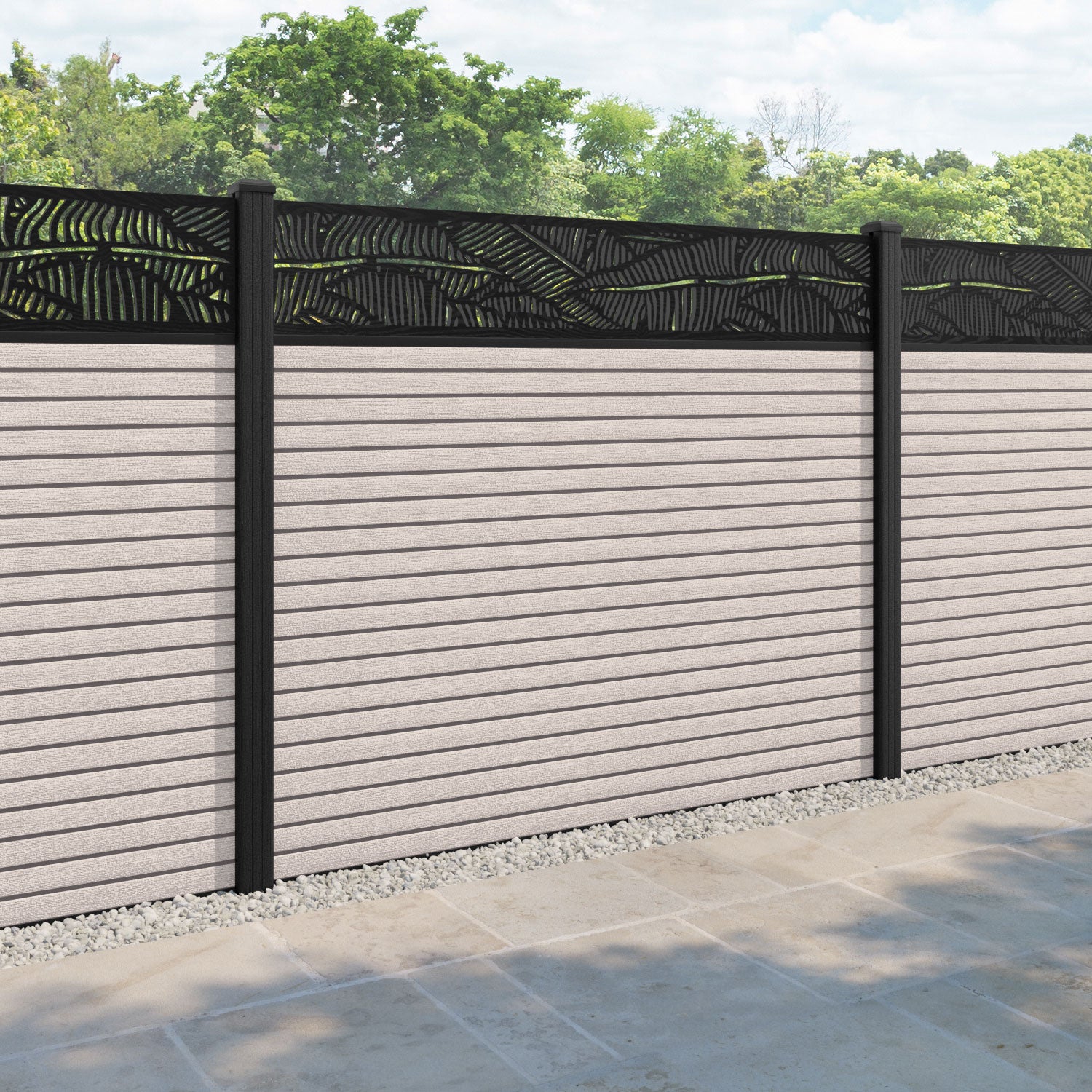 Hudson Feather Fence Panel - Mid Stone - with our composite posts
