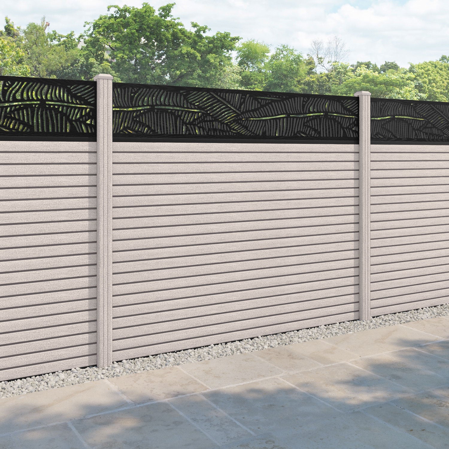 Hudson Feather Fence Panel - Mid Stone - with our composite posts