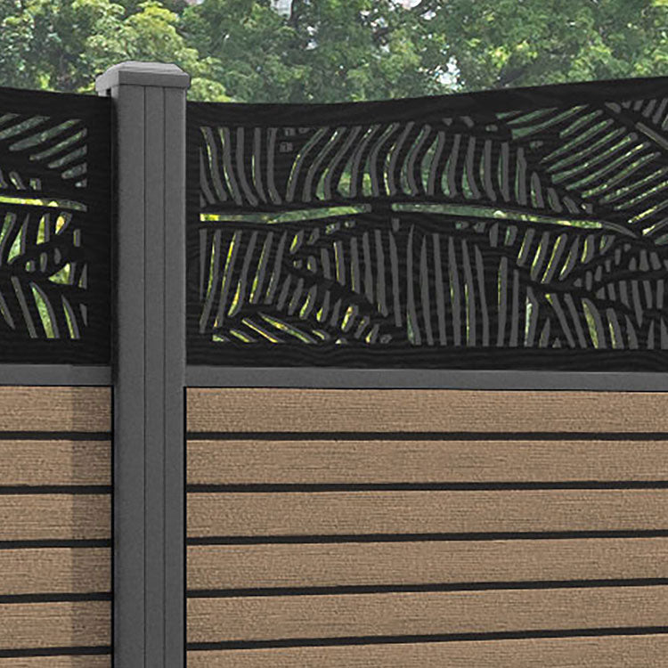 Hudson Feather Curved Top Fence Panel - Teak - with our aluminium posts