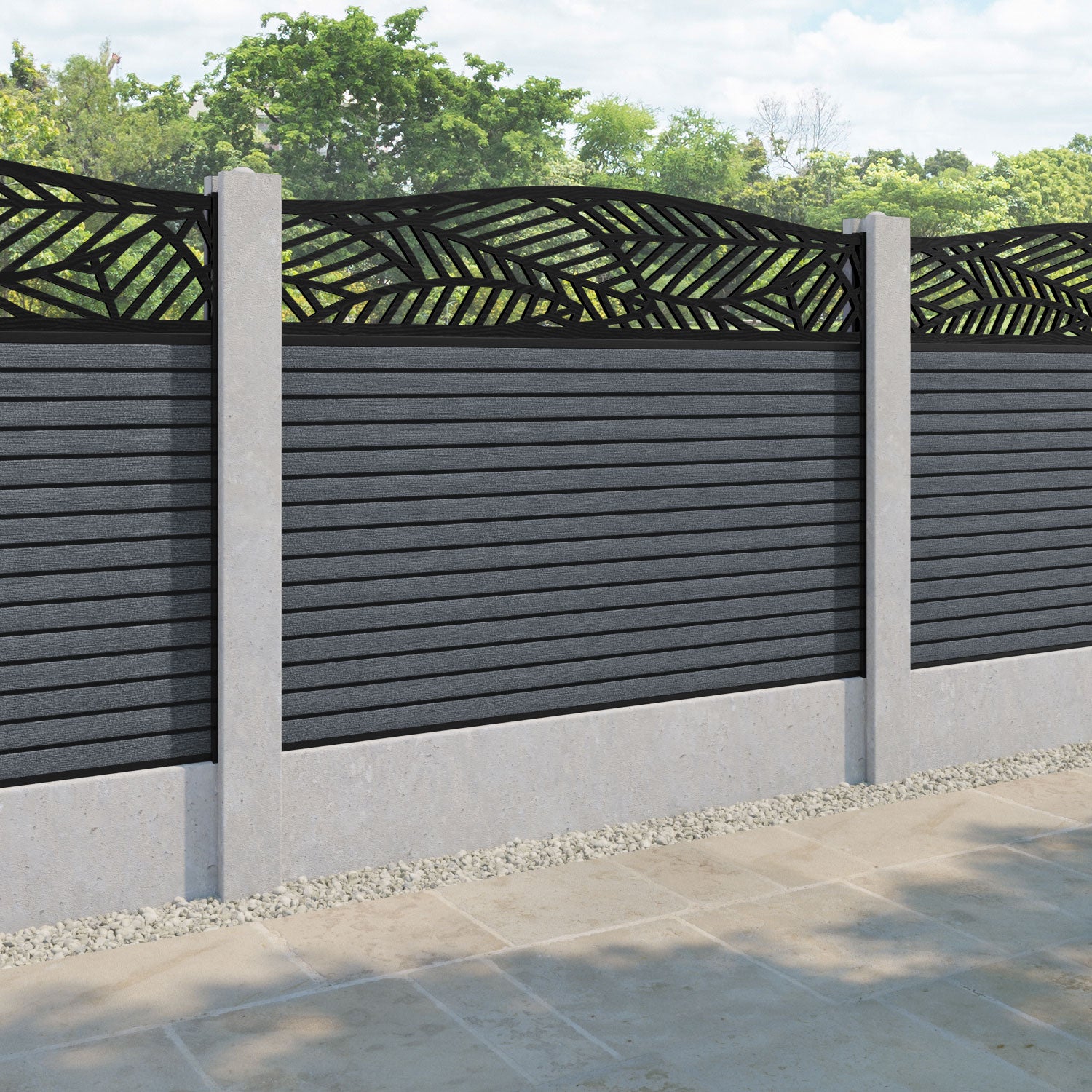 Hudson Habitat Curved Top Fence Panel - Anthracite - for existing concrete posts
