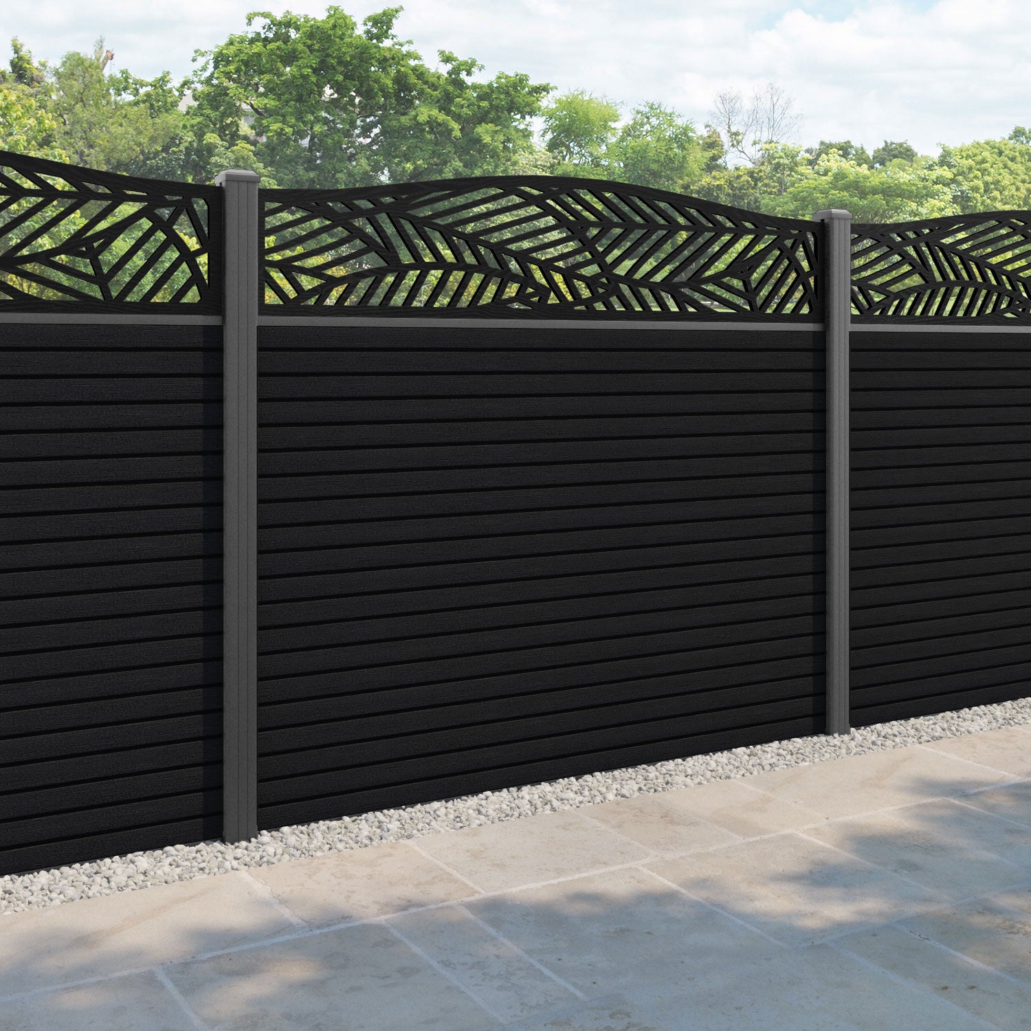 Hudson Habitat Curved Top Fence Panel - Black - with our aluminium posts