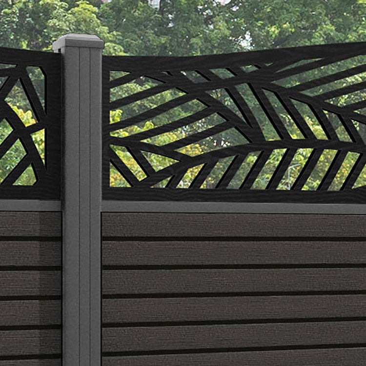 Hudson Habitat Curved Top Fence Panel - Dark Oak - with our aluminium posts