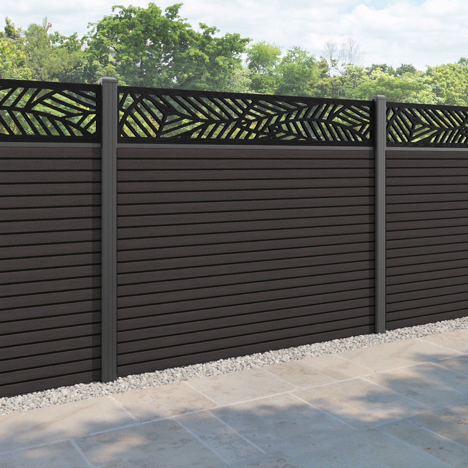 Hudson Habitat Fence Panel - Dark Oak - with our aluminium posts