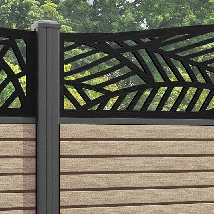 Hudson Habitat Curved Top Fence Panel - Light Oak - with our aluminium posts