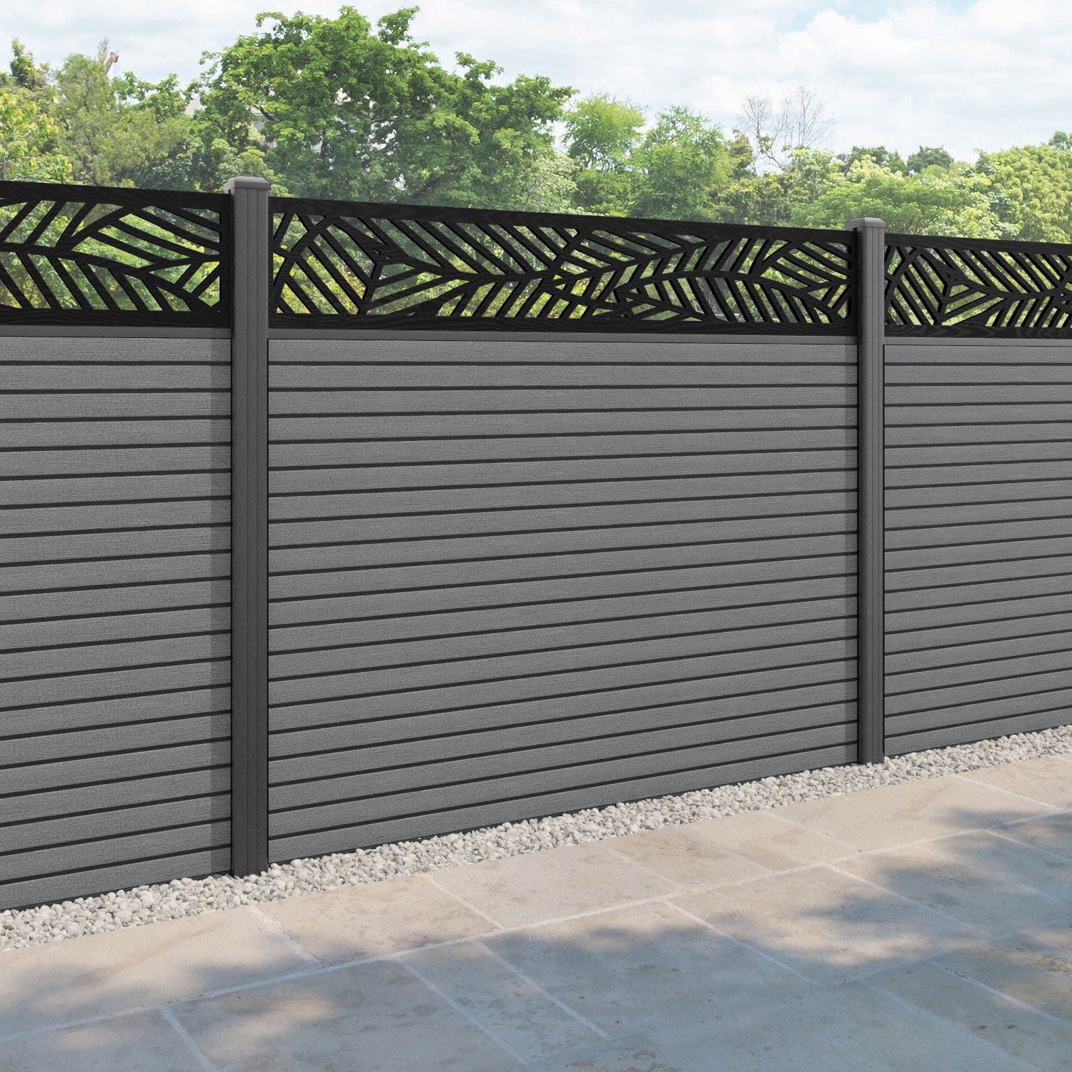 Hudson Habitat Fence Panel - Mid Grey - with our aluminium posts