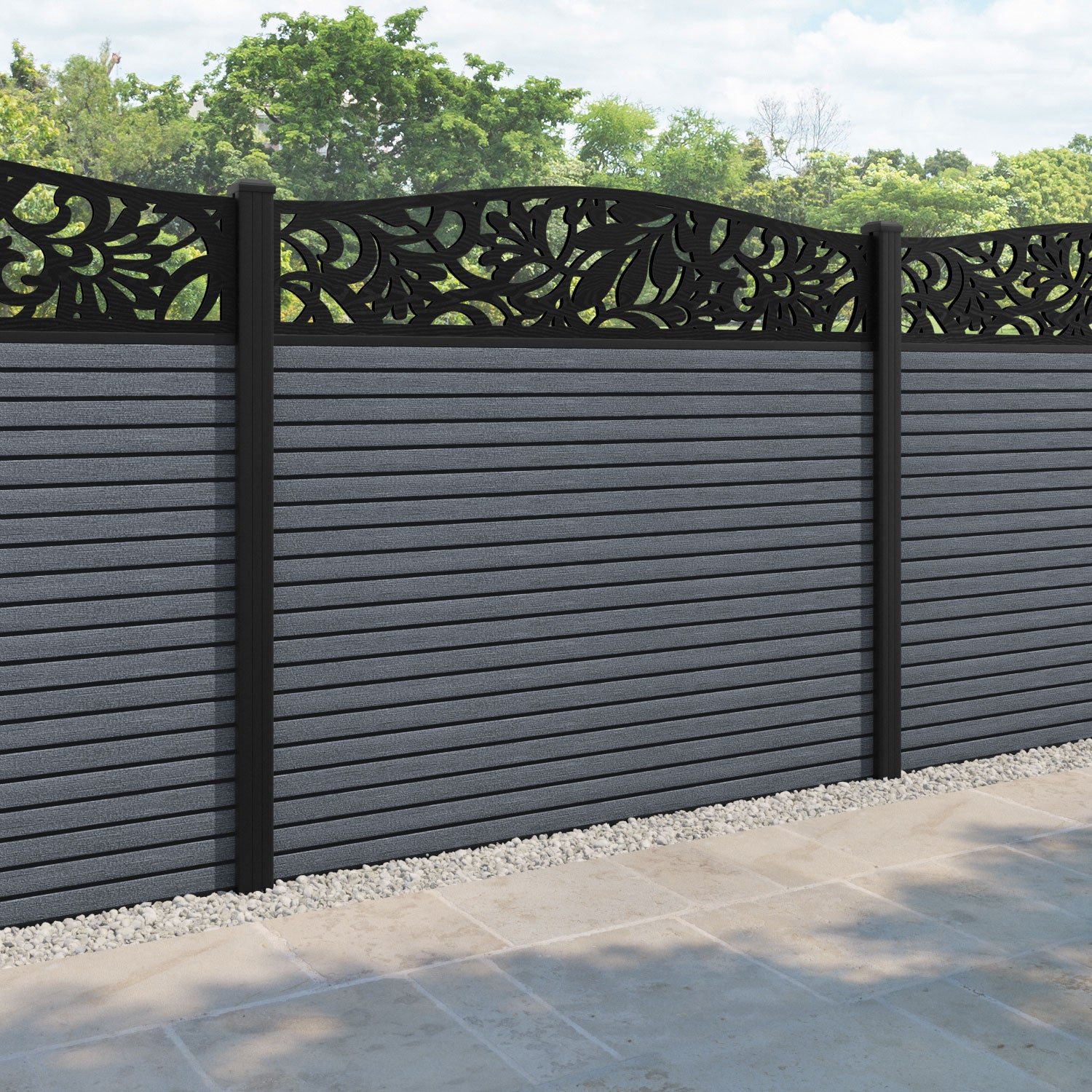 Hudson Heritage Curved Top Fence Panel - Anthracite - with our aluminium posts