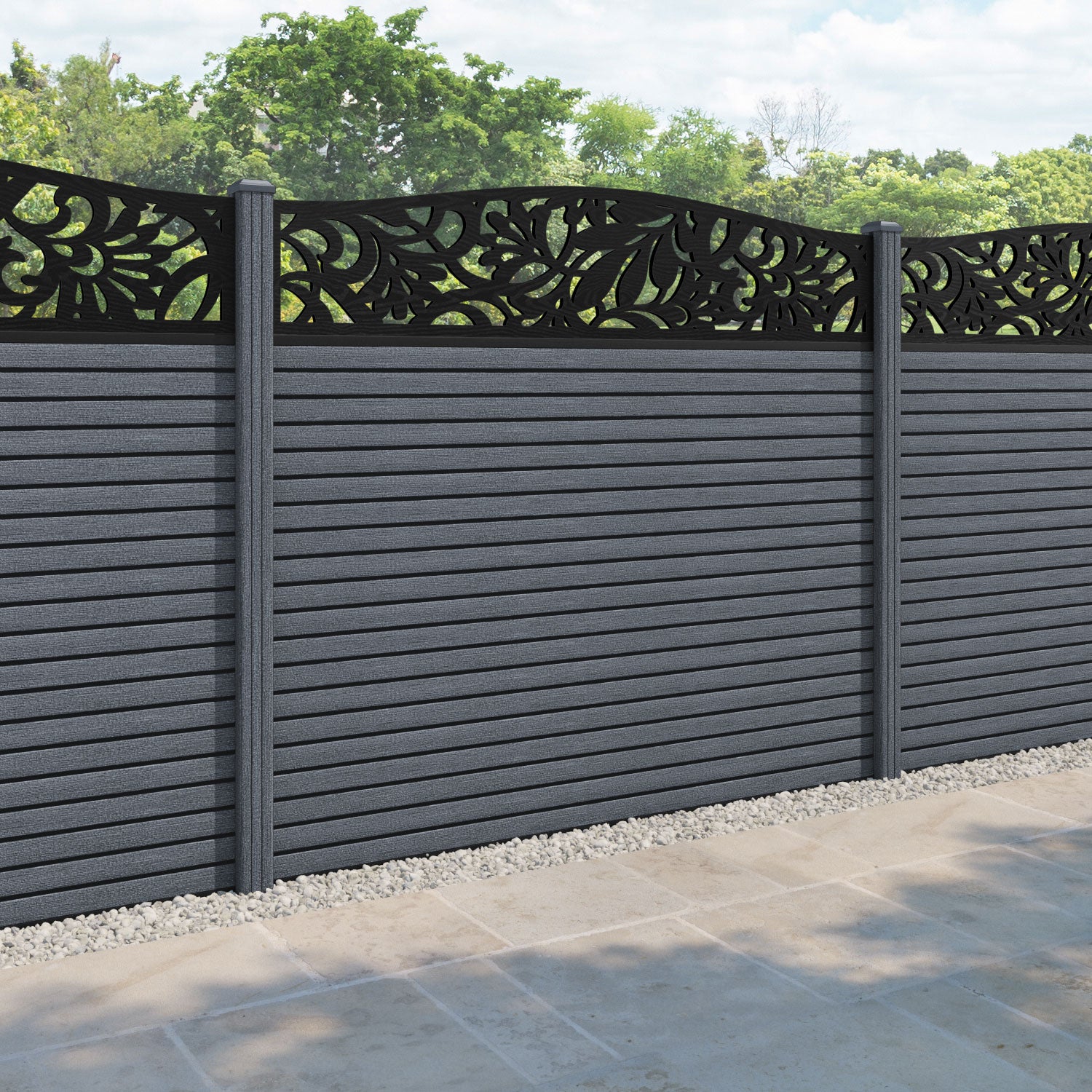 Hudson Heritage Curved Top Fence Panel - Anthracite - with our composite posts