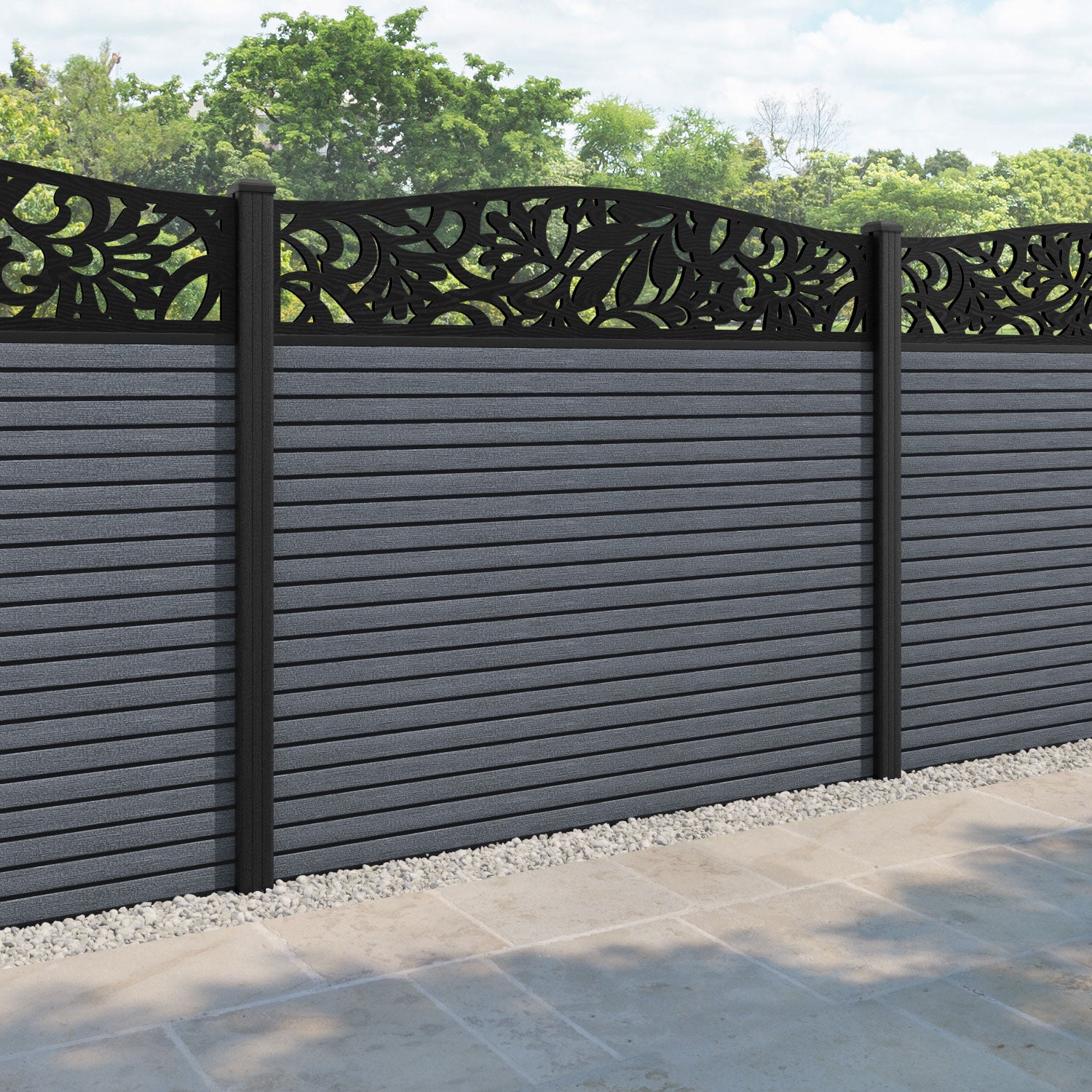 Hudson Heritage Curved Top Fence Panel - Anthracite - with our composite posts