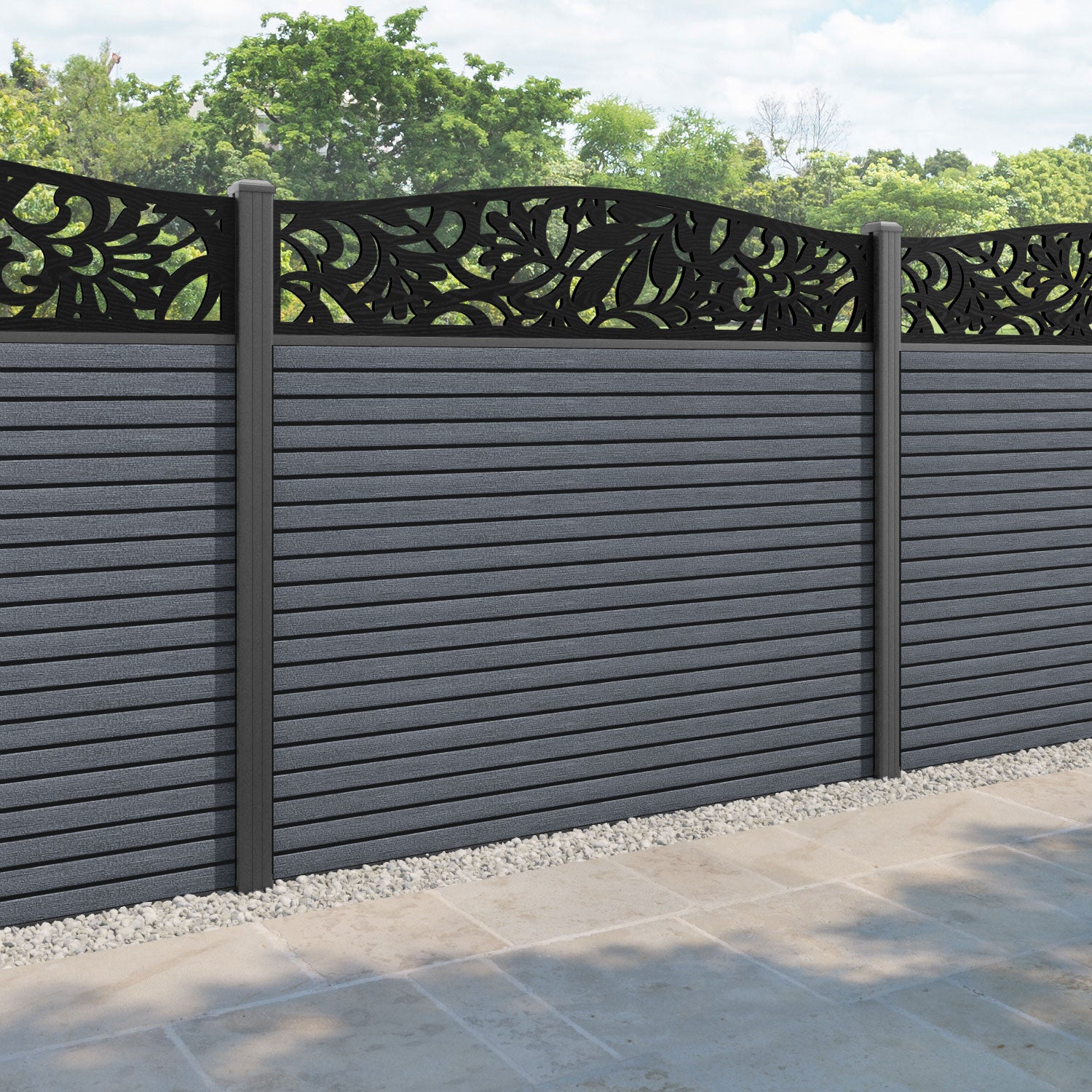 Hudson Heritage Curved Top Fence Panel - Anthracite - with our aluminium posts