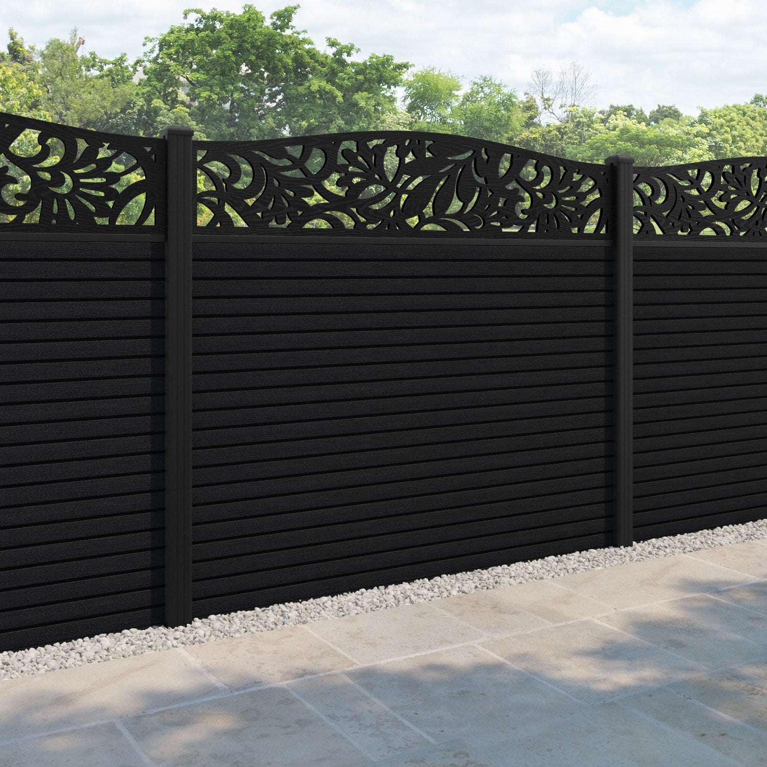 Hudson Heritage Curved Top Fence Panel - Black - with our aluminium posts