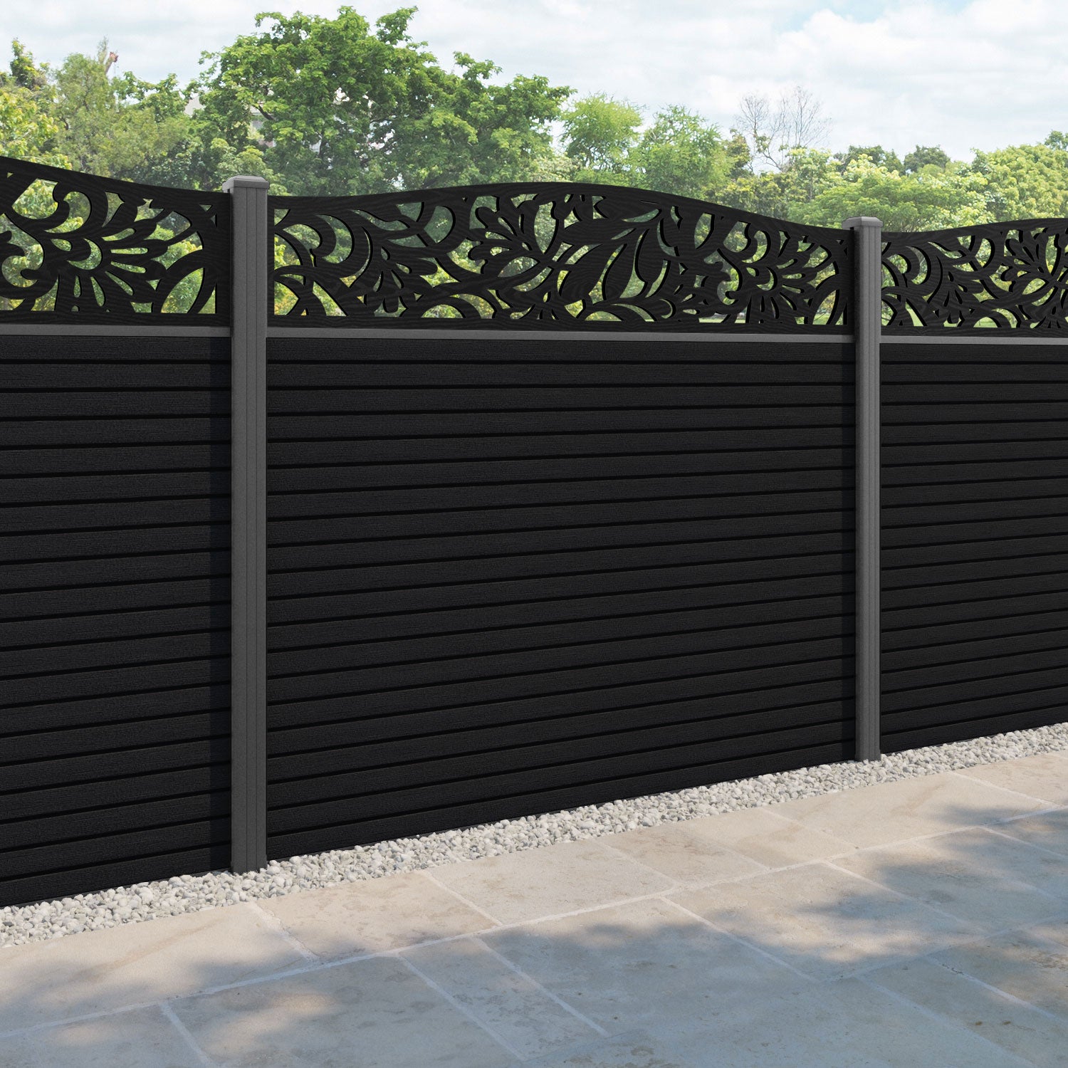 Hudson Heritage Curved Top Fence Panel - Black - with our aluminium posts