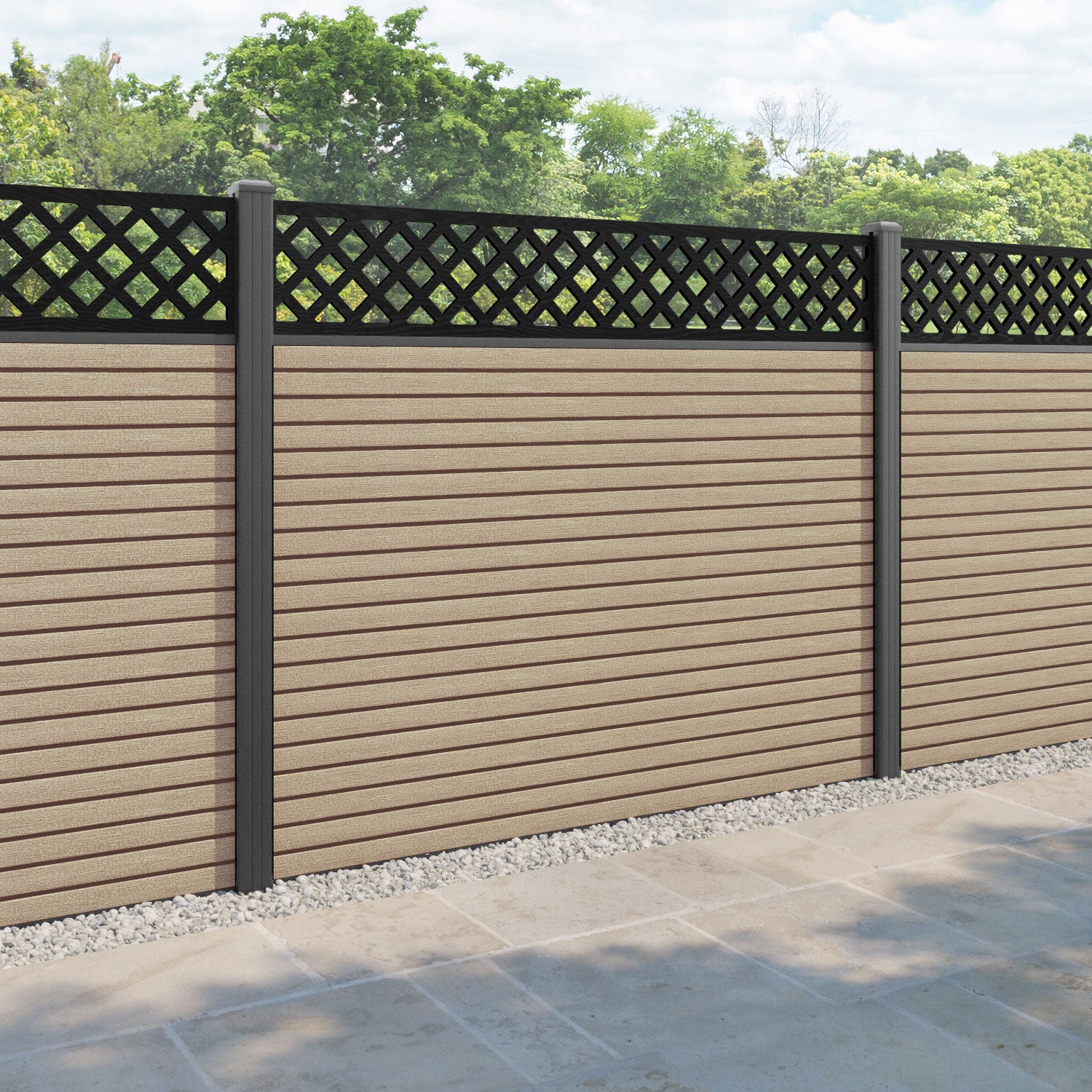 Hudson Hive Fence Panel - Light Oak - with our aluminium posts