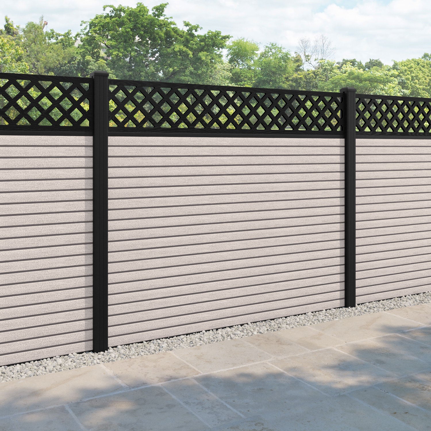 Hudson Hive Fence Panel - Mid Stone - with our aluminium posts