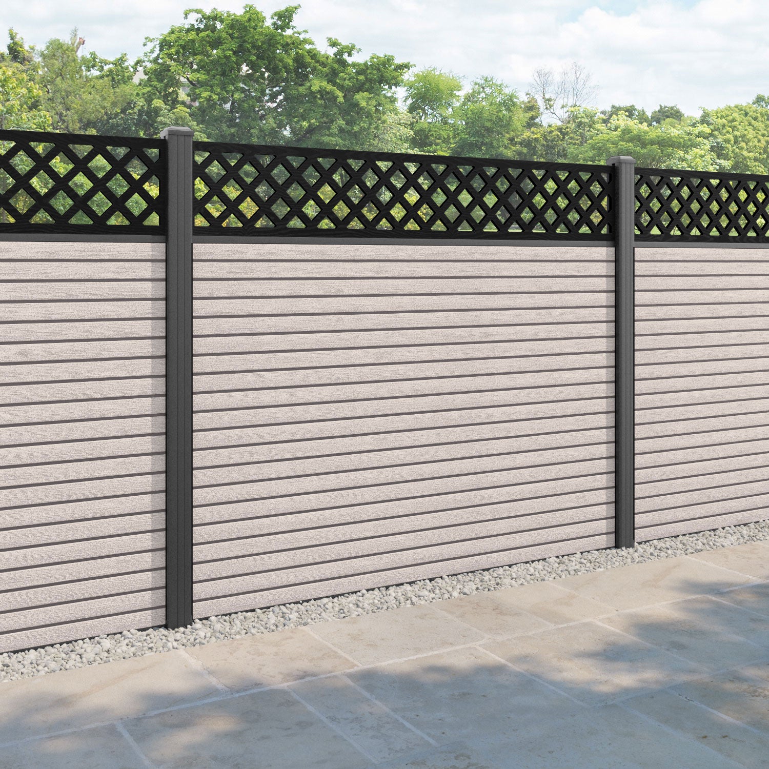 Hudson Hive Fence Panel - Mid Stone - with our aluminium posts
