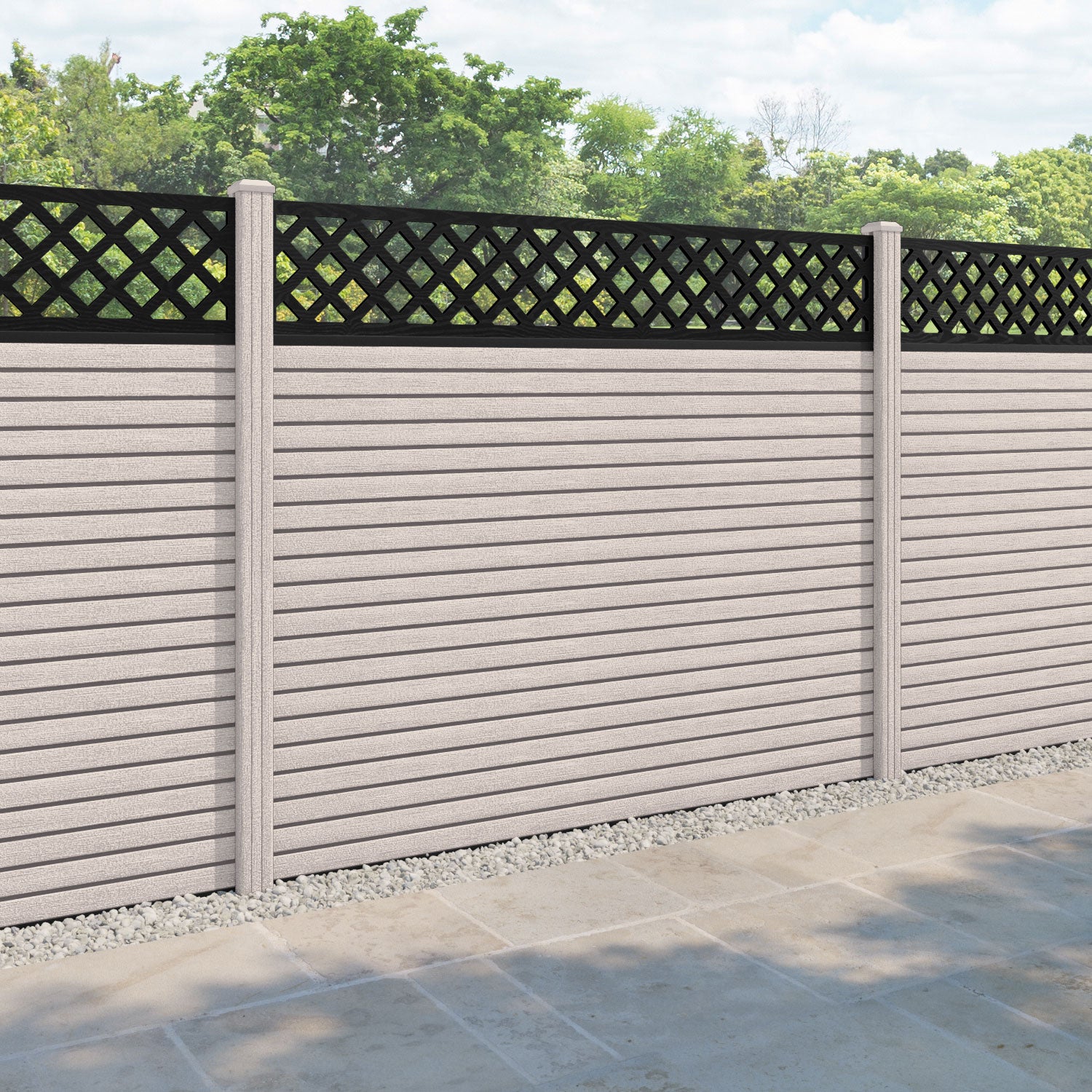 Hudson Hive Fence Panel - Mid Stone - with our composite posts