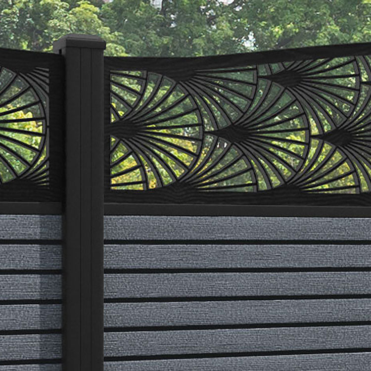 Hudson Laurel Curved Top Fence Panel - Anthracite - with our aluminium posts