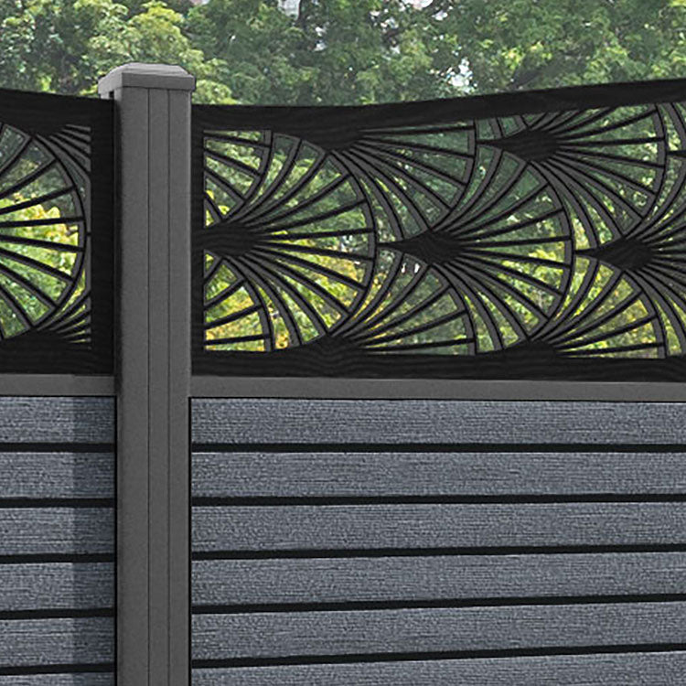 Hudson Laurel Curved Top Fence Panel - Anthracite - with our aluminium posts