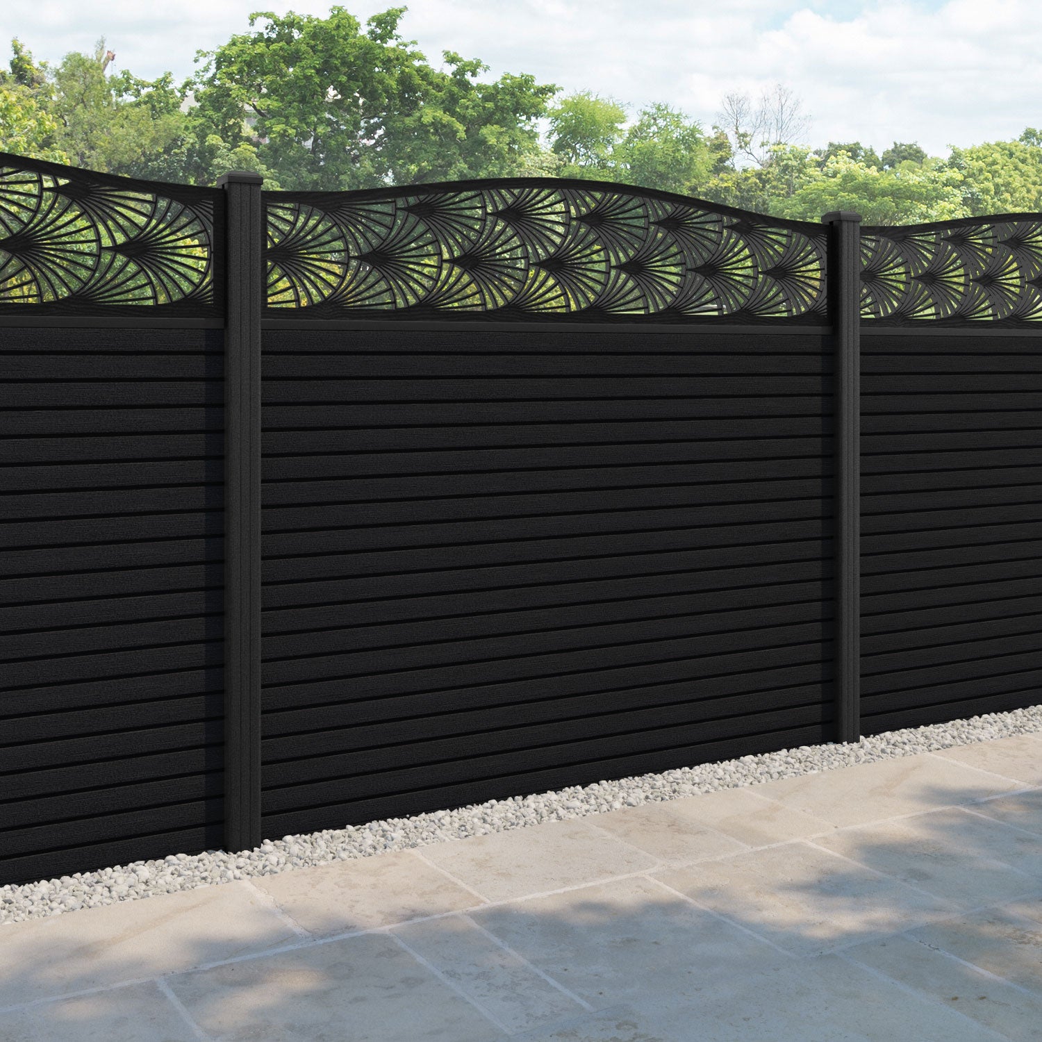 Hudson Laurel Curved Top Fence Panel - Black - with our composite posts