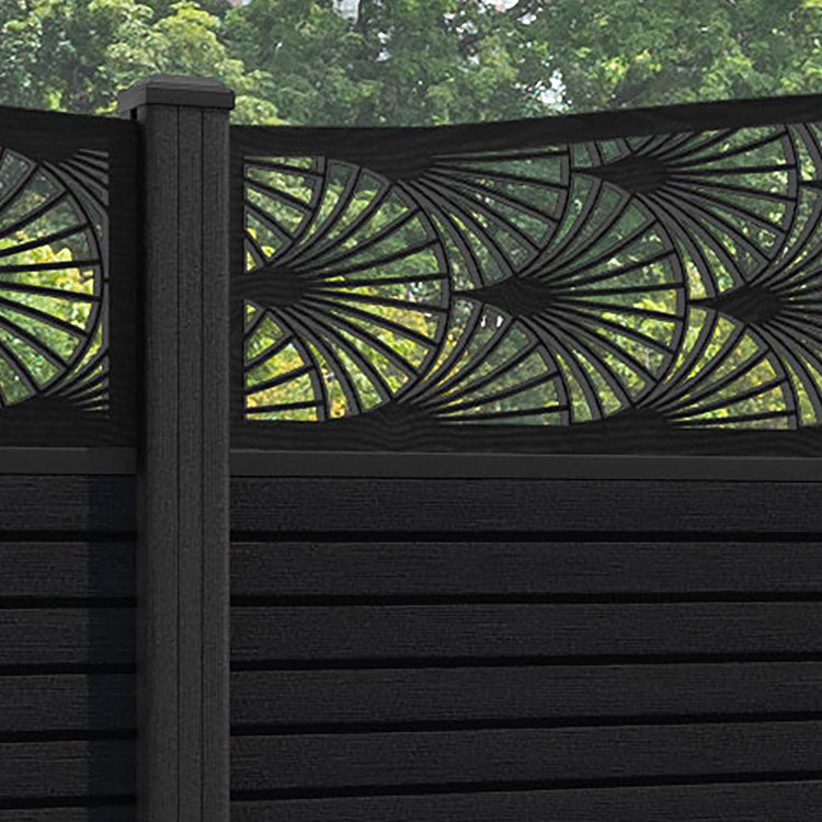 Hudson Laurel Curved Top Fence Panel - Black - with our composite posts