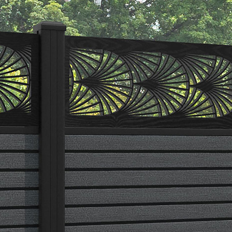 Hudson Laurel Fence Panel - Dark Grey - with our aluminium posts
