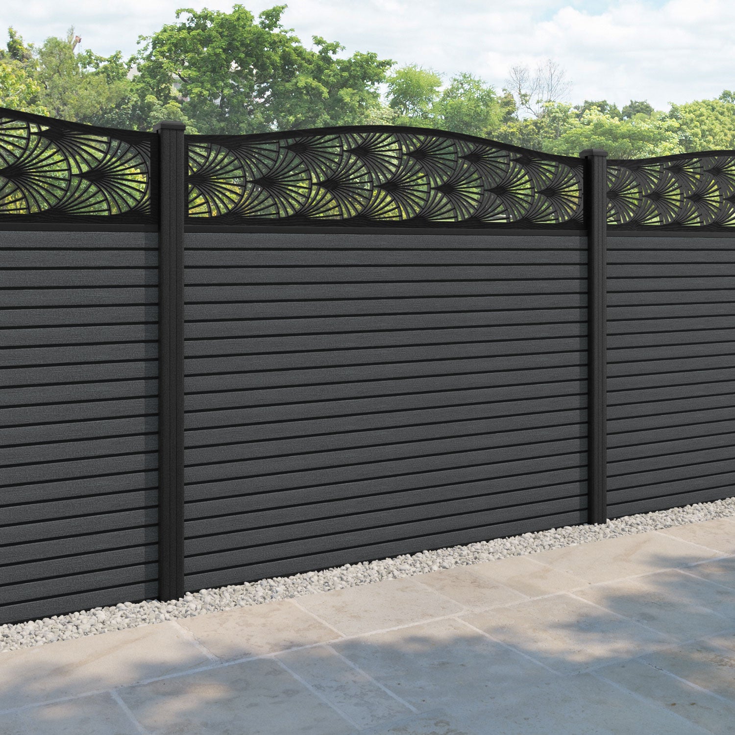 Hudson Laurel Curved Top Fence Panel - Dark Grey - with our composite posts