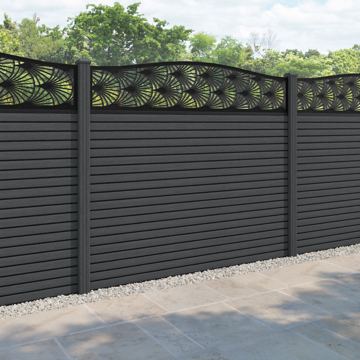 Hudson Laurel Curved Top Fence Panel - Dark Grey - with our composite posts