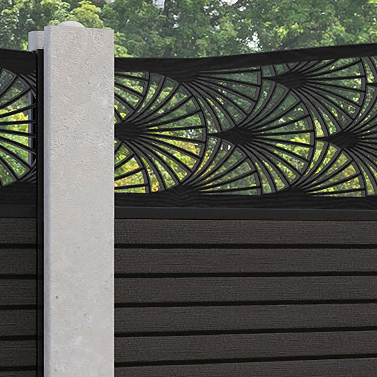 Hudson Laurel Curved Top Fence Panel - Dark Oak - for existing concrete posts