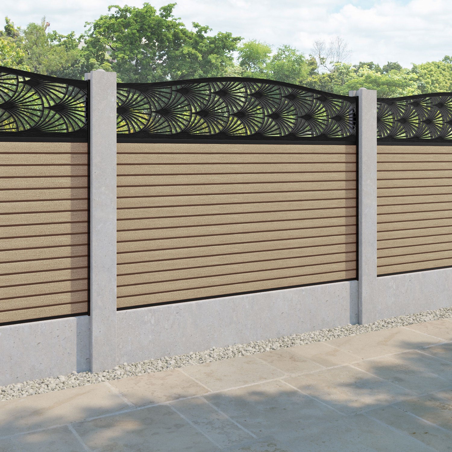 Hudson Laurel Curved Top Fence Panel - Light Oak - for existing concrete posts