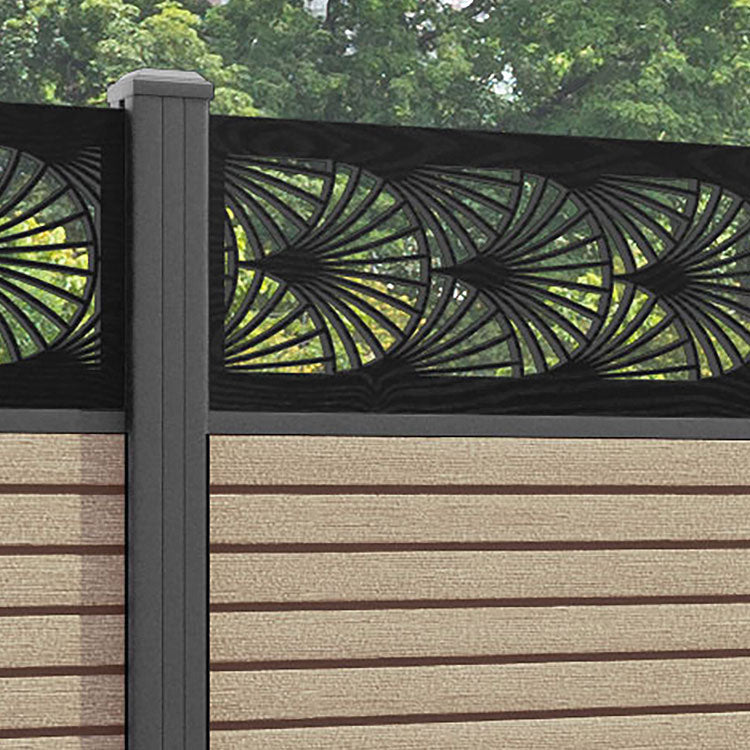 Hudson Laurel Fence Panel - Light Oak - with our aluminium posts