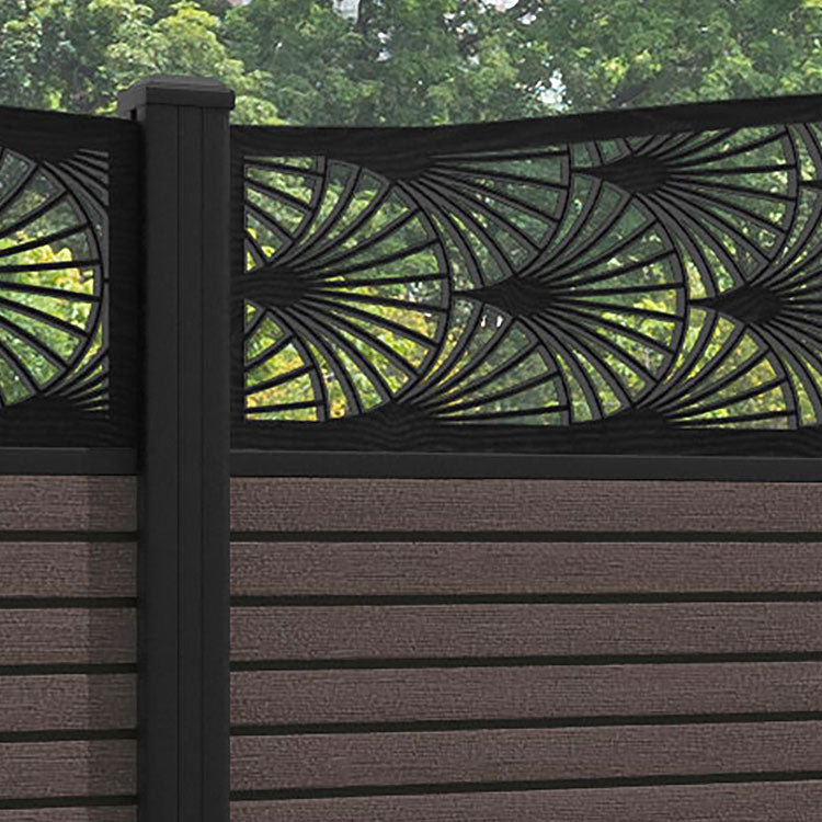 Hudson Laurel Curved Top Fence Panel - Mid Brown - with our aluminium posts