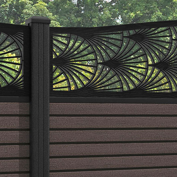 Hudson Laurel Curved Top Fence Panel - Mid Brown - with our composite posts