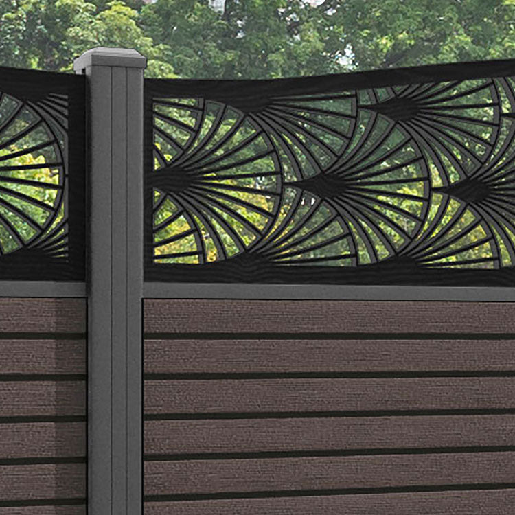 Hudson Laurel Curved Top Fence Panel - Mid Brown - with our aluminium posts