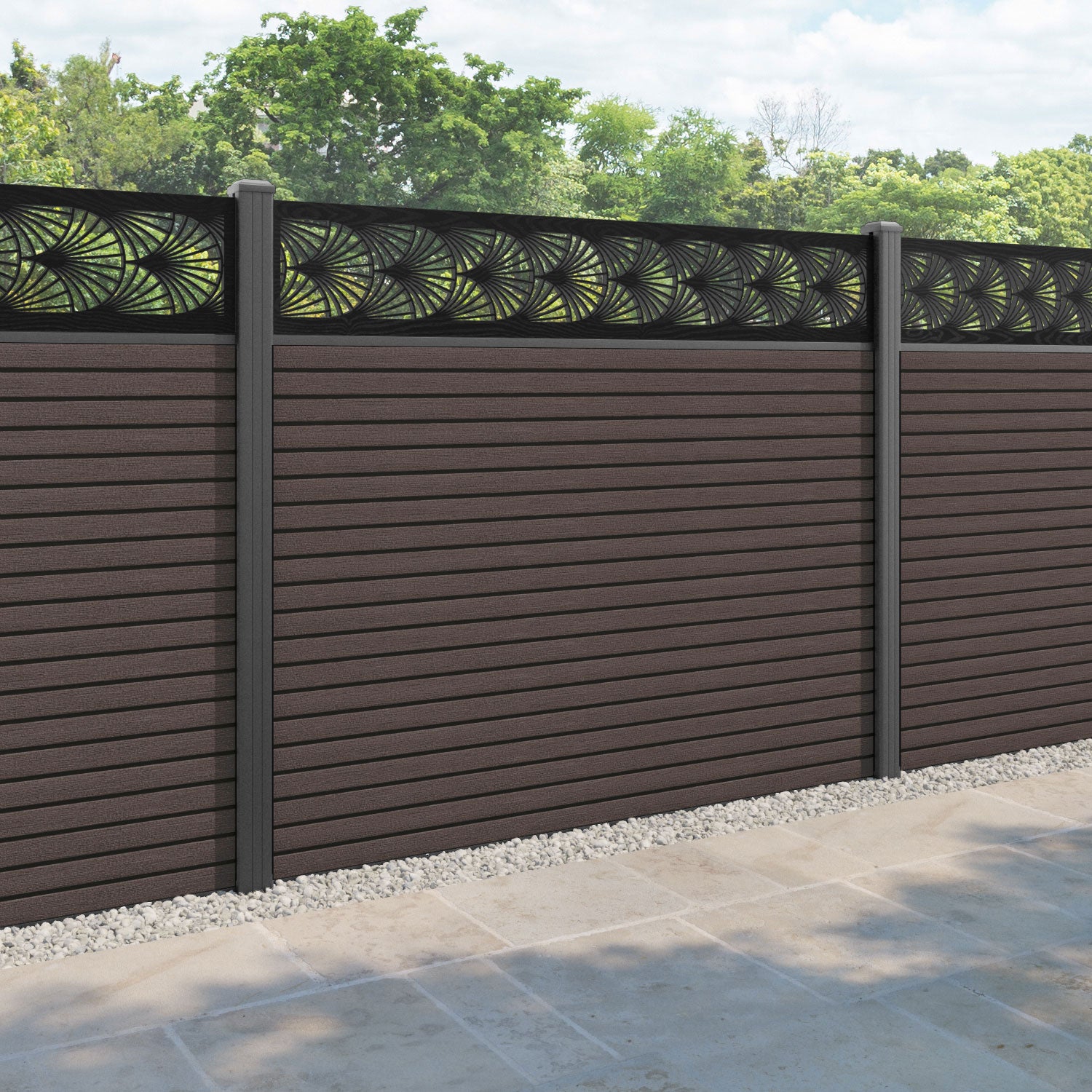 Hudson Laurel Fence Panel - Mid Brown - with our aluminium posts