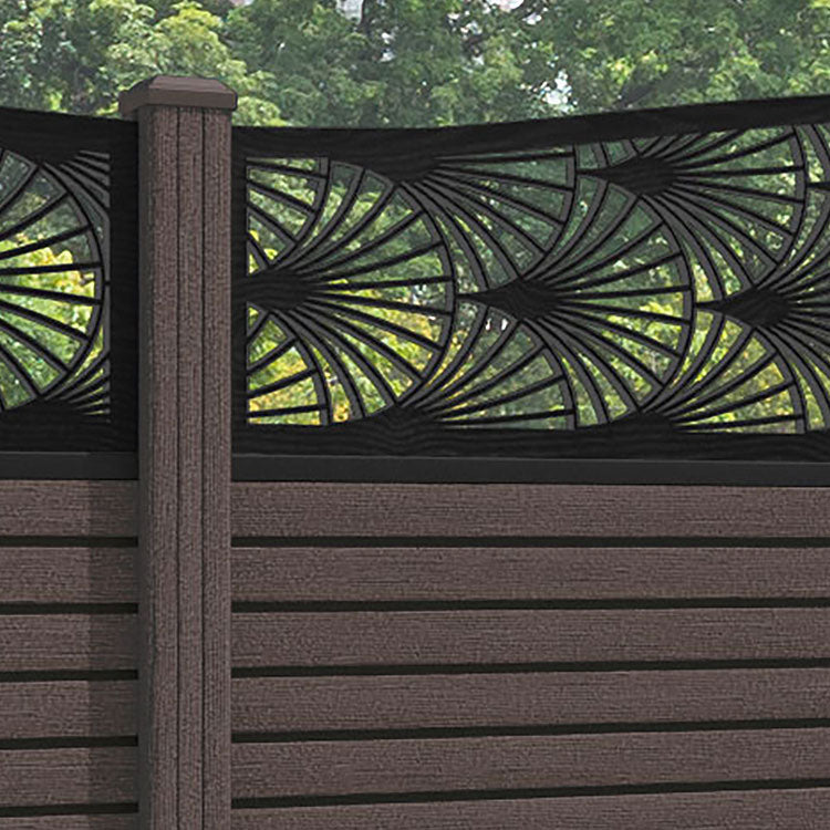 Hudson Laurel Curved Top Fence Panel - Mid Brown - with our composite posts