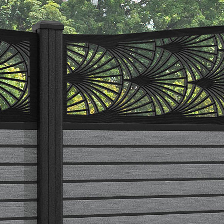 Hudson Laurel Curved Top Fence Panel - Mid Grey - with our composite posts