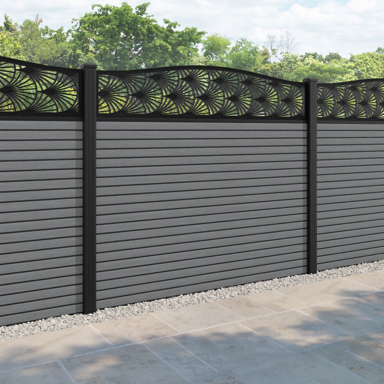 Hudson Laurel Curved Top Fence Panel - Mid Grey - with our composite posts