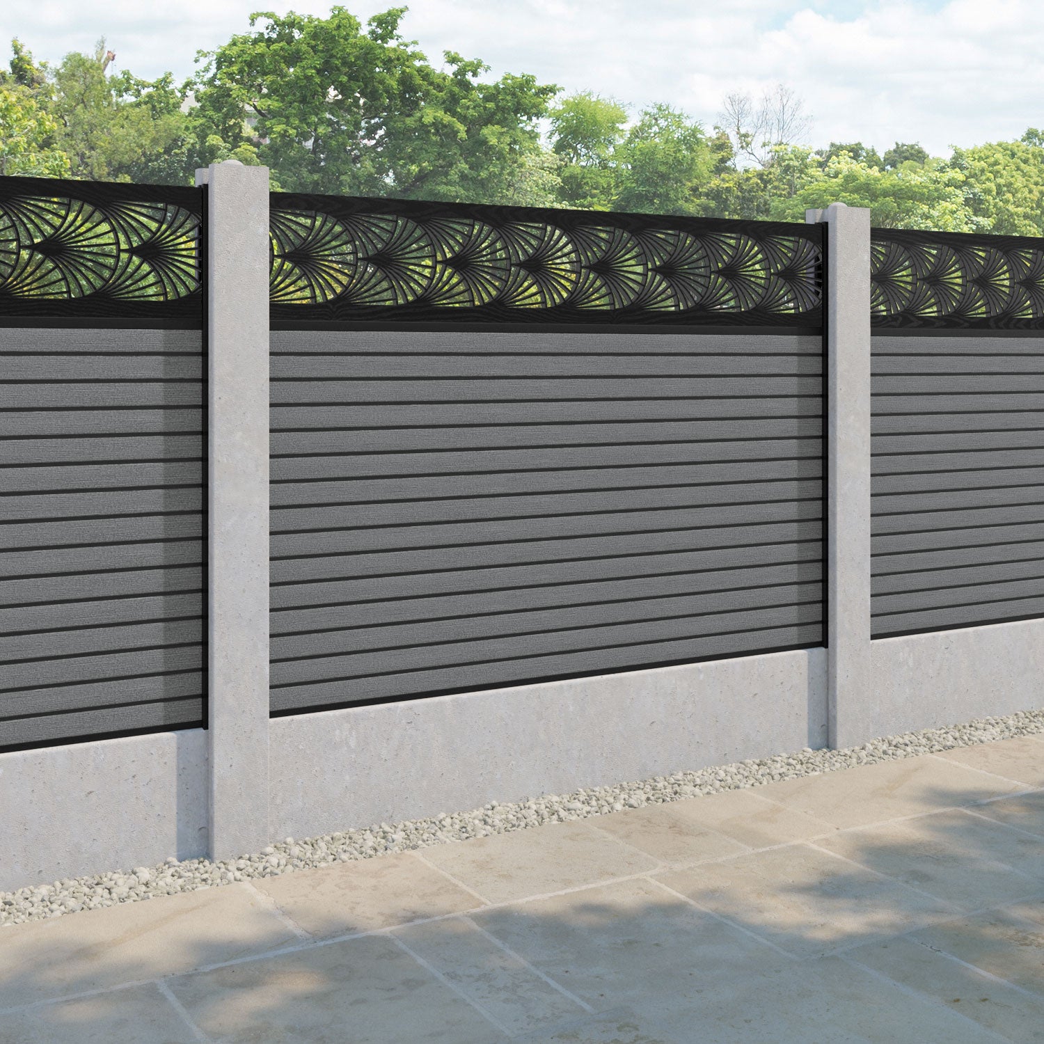 Hudson Laurel Fence Panel - Mid Grey - for existing concrete posts