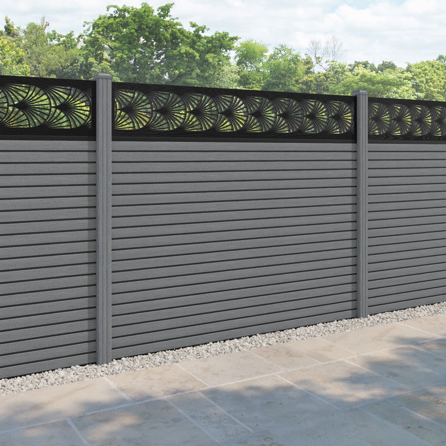 Hudson Laurel Fence Panel - Mid Grey - with our composite posts