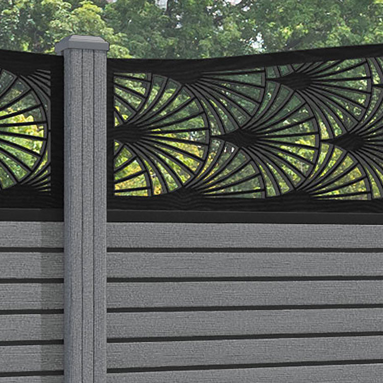 Hudson Laurel Curved Top Fence Panel - Mid Grey - with our composite posts